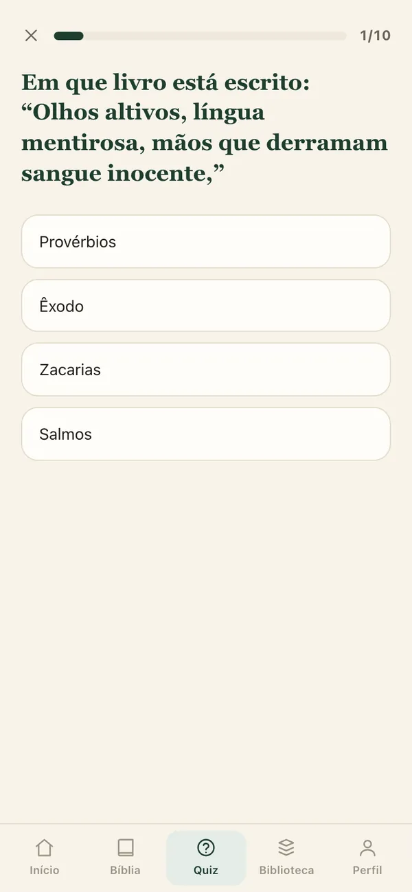 Tela real de uma pergunta do quiz bíblico